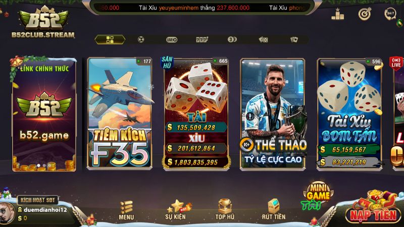 Các sảnh game hấp dẫn tại B52 Club