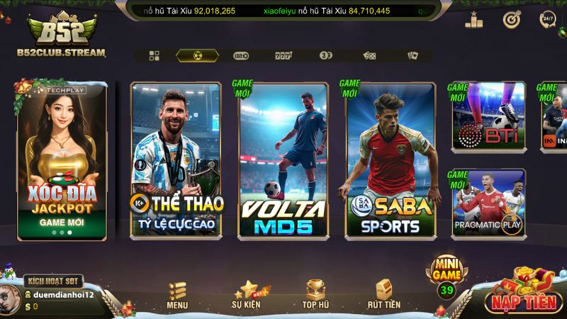 Sảnh cá cược thể thao tại cổng game B52 Club, đa dạng thể loại kèo cược